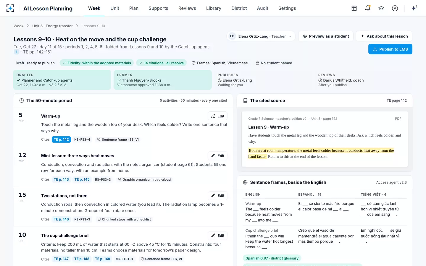 AI Lesson Planning — The folded lesson, every activity cited