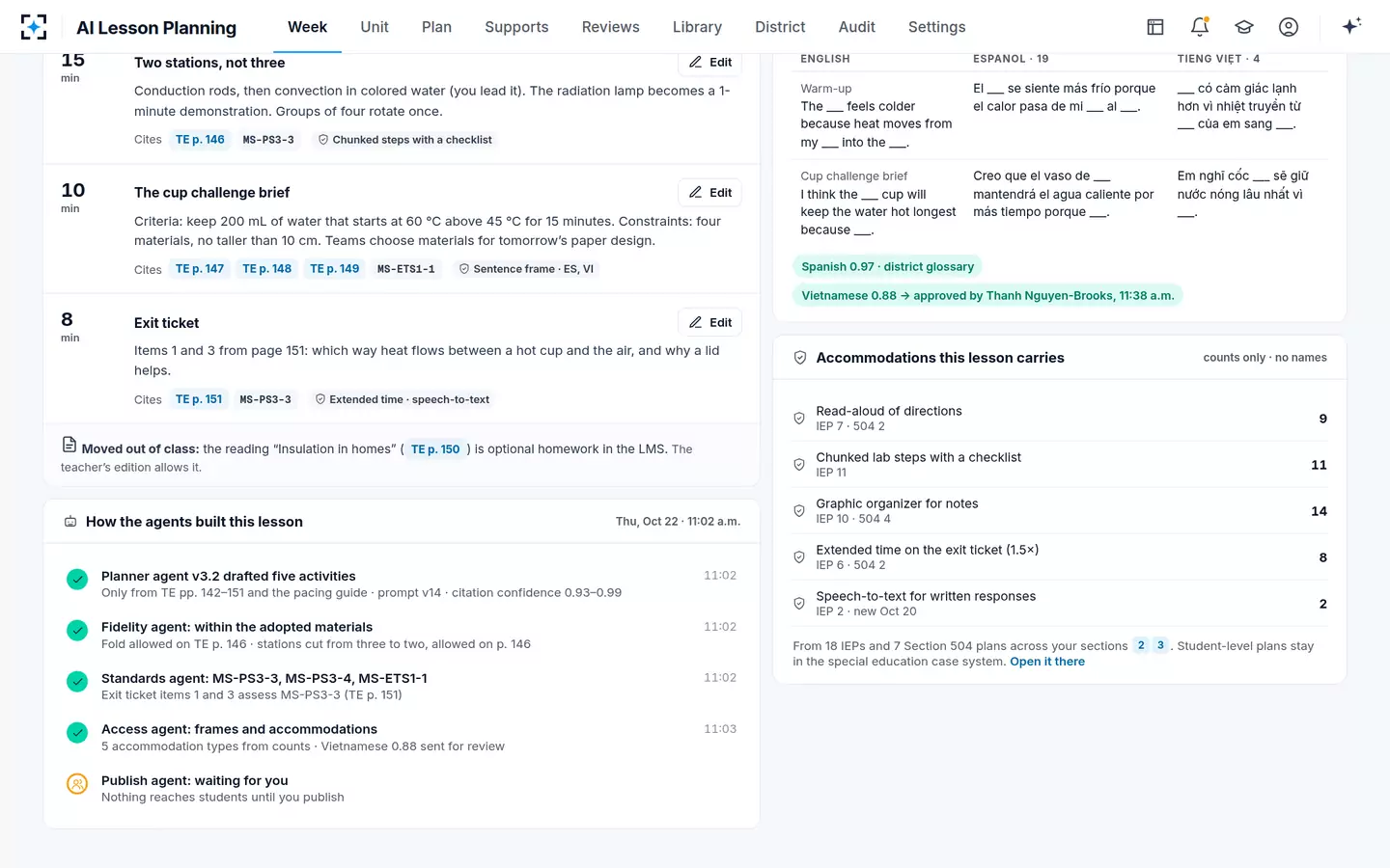 AI Lesson Planning — Home-language frames and accommodations, without names