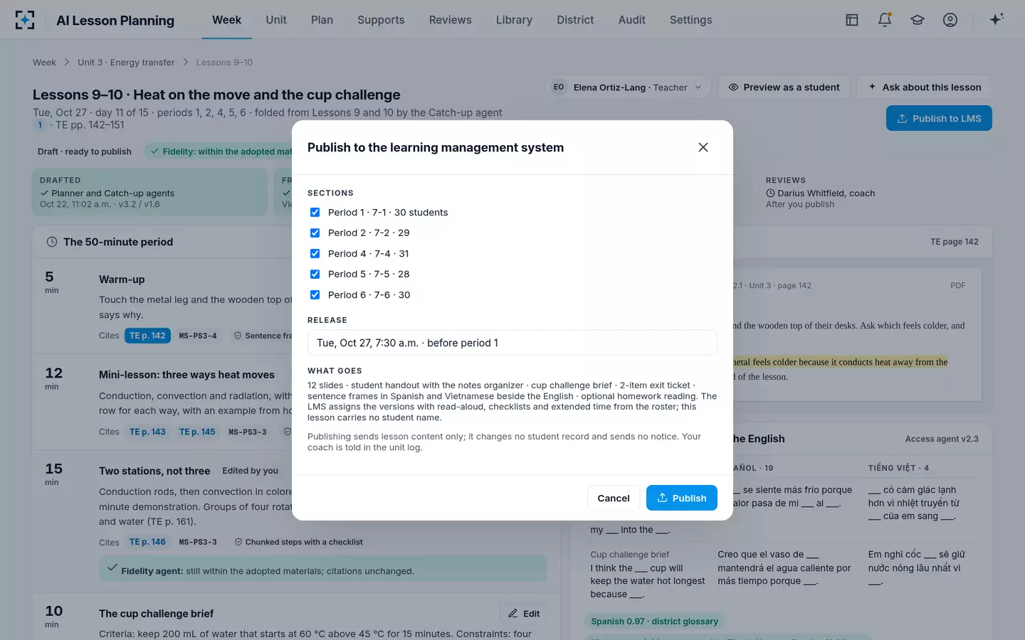 AI Lesson Planning — Publishing is the teacher's decision