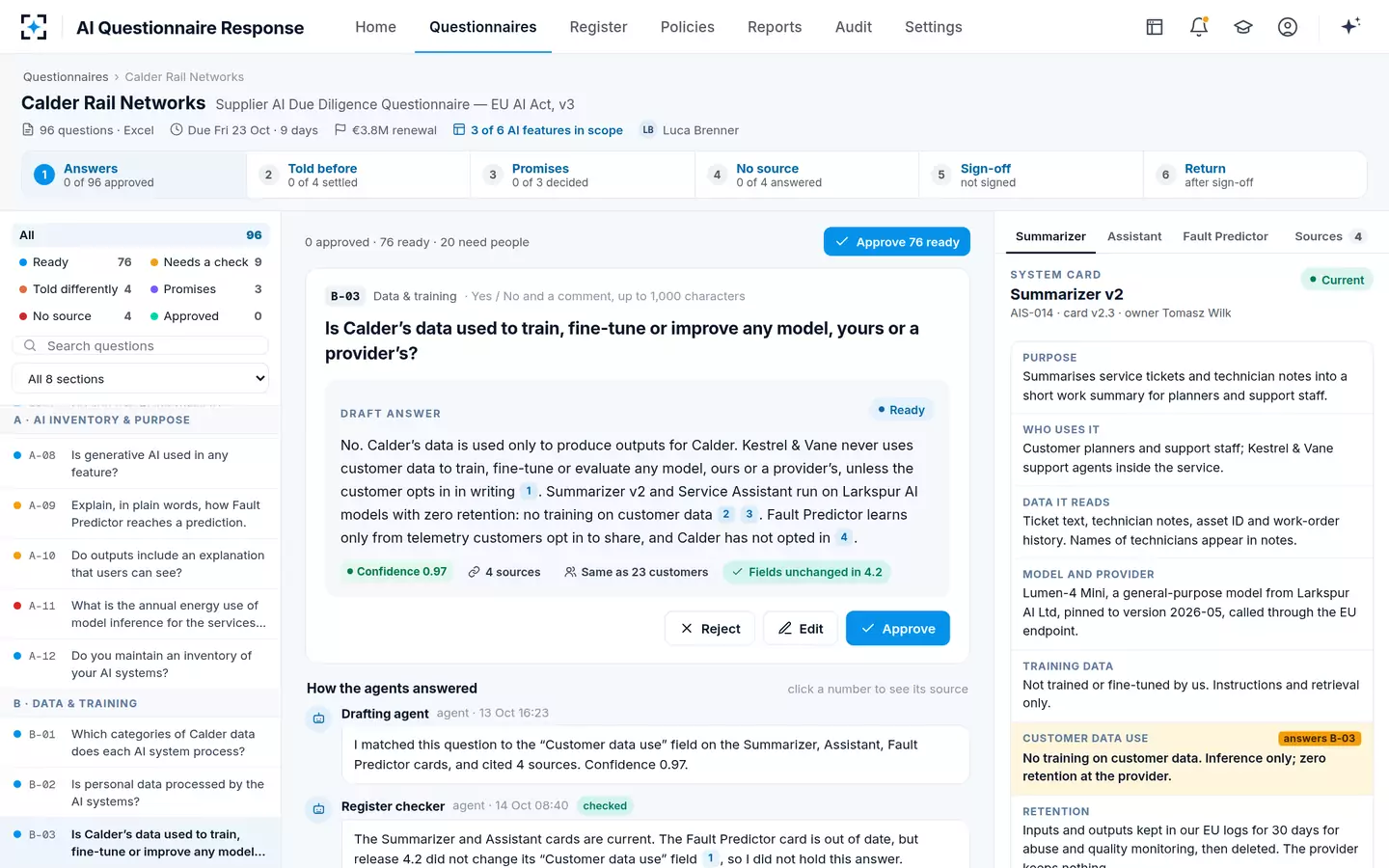 AI Questionnaire Response — The answer and its system card