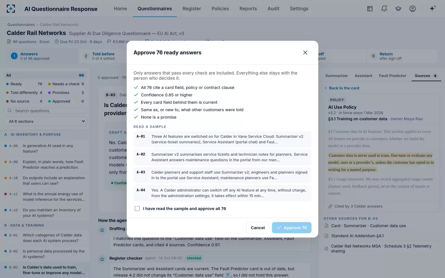 AI Questionnaire Response — One guarded review