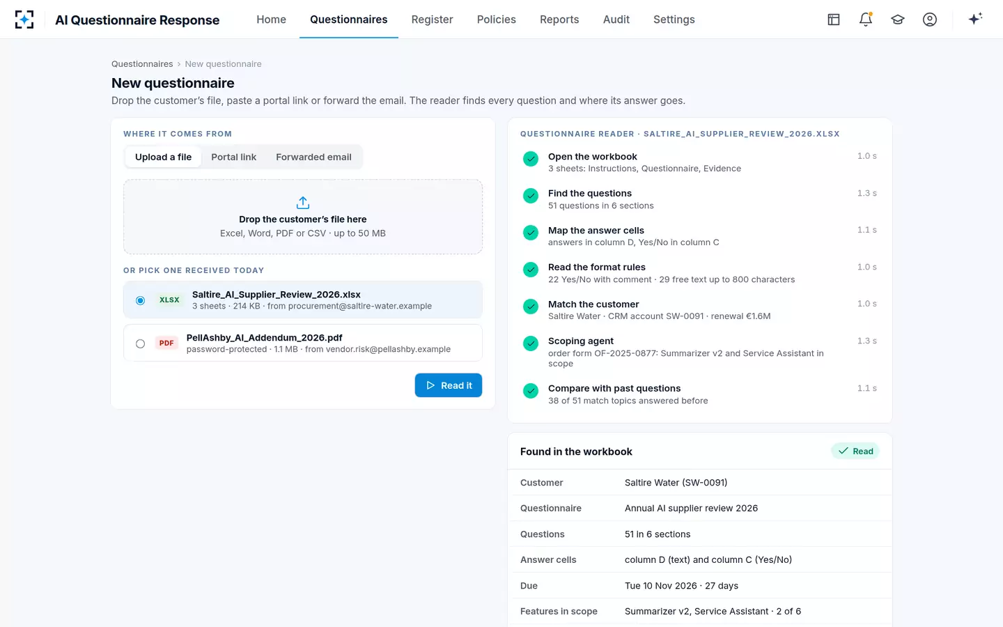 AI Questionnaire Response — A new questionnaire