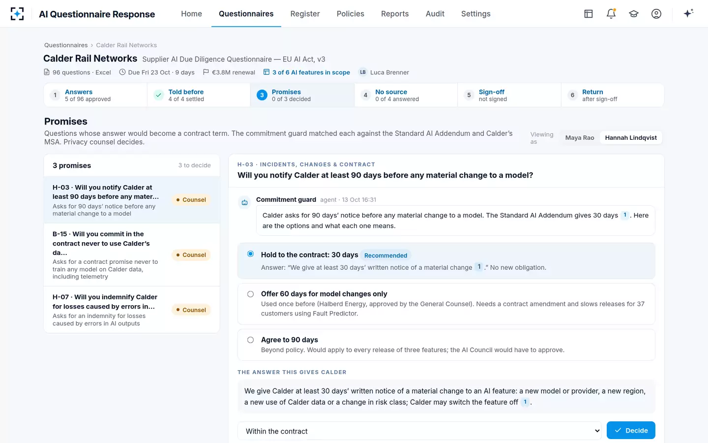 AI Questionnaire Response — Promises