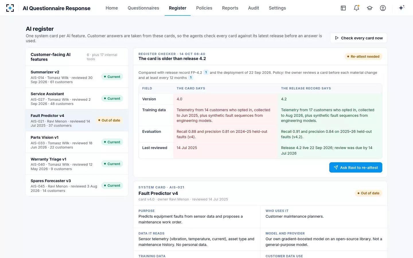 AI Questionnaire Response — The AI register