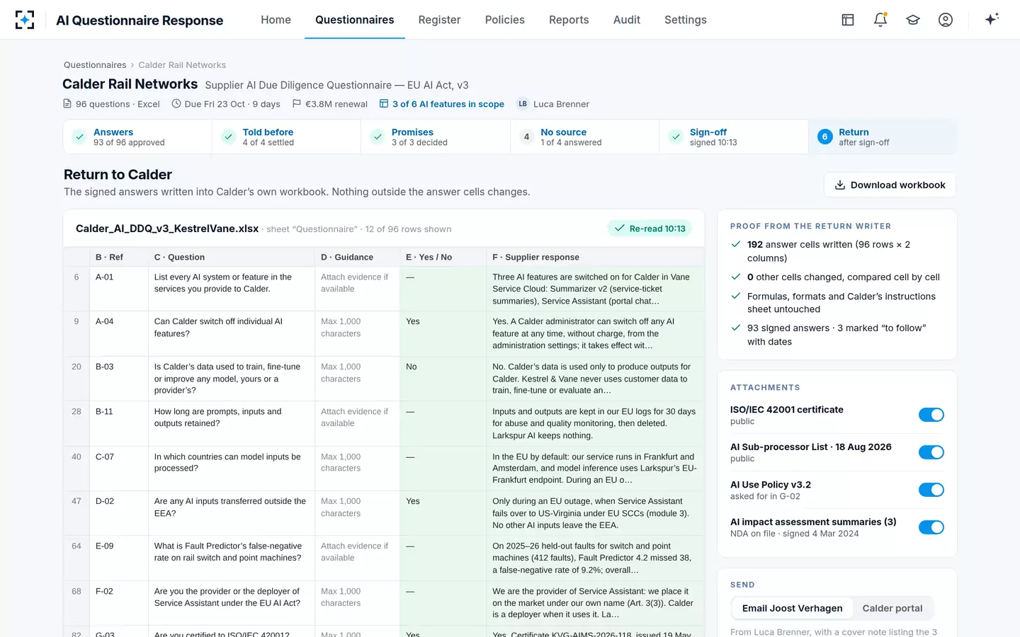 AI Questionnaire Response — Back in the customer's file