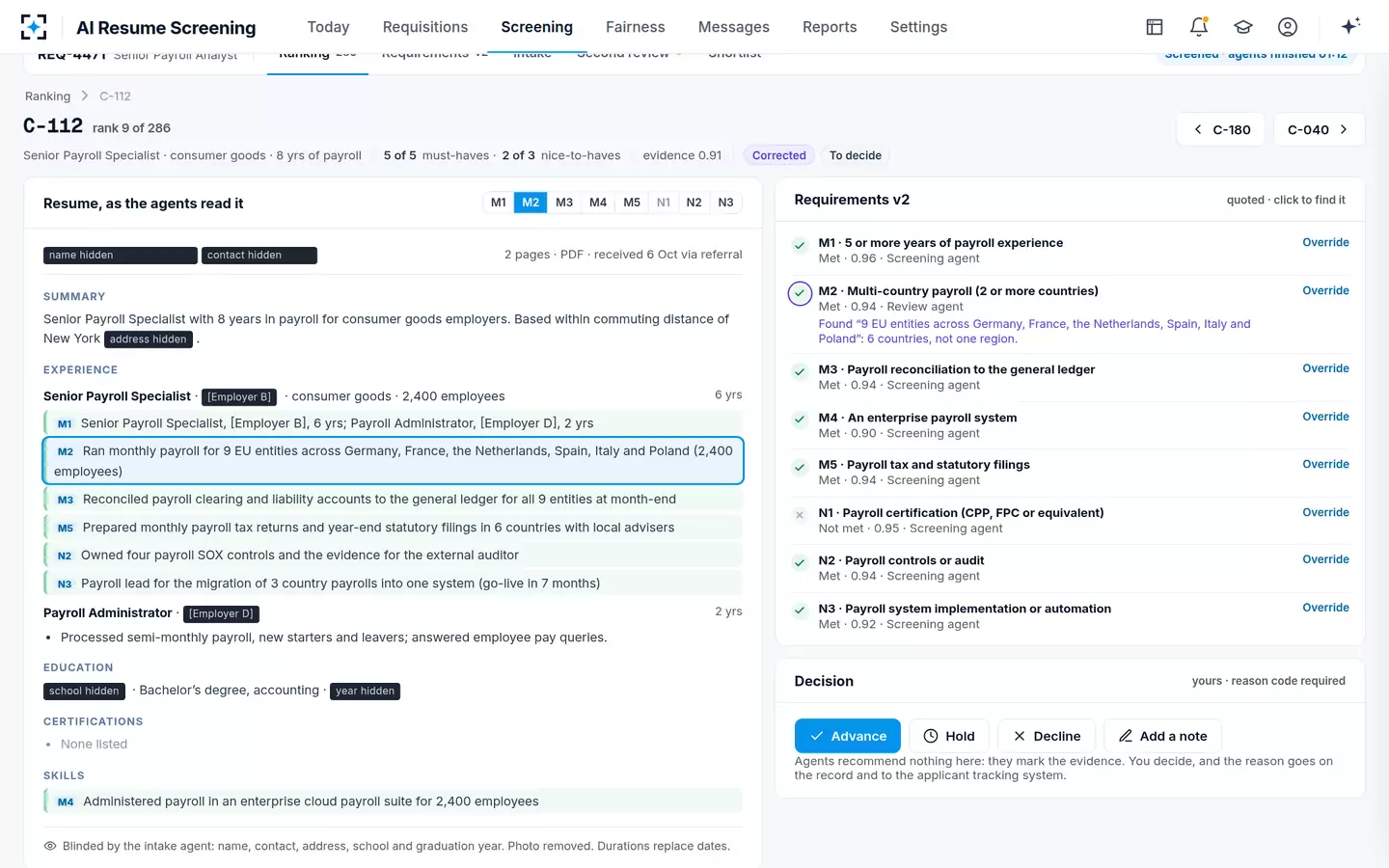 AI Resume Screening — One applicant's record