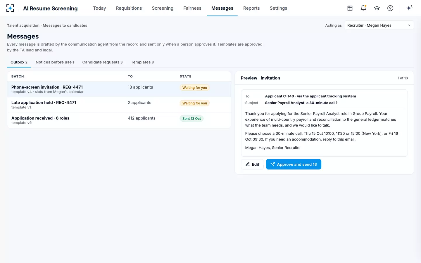 AI Resume Screening — Messages to candidates