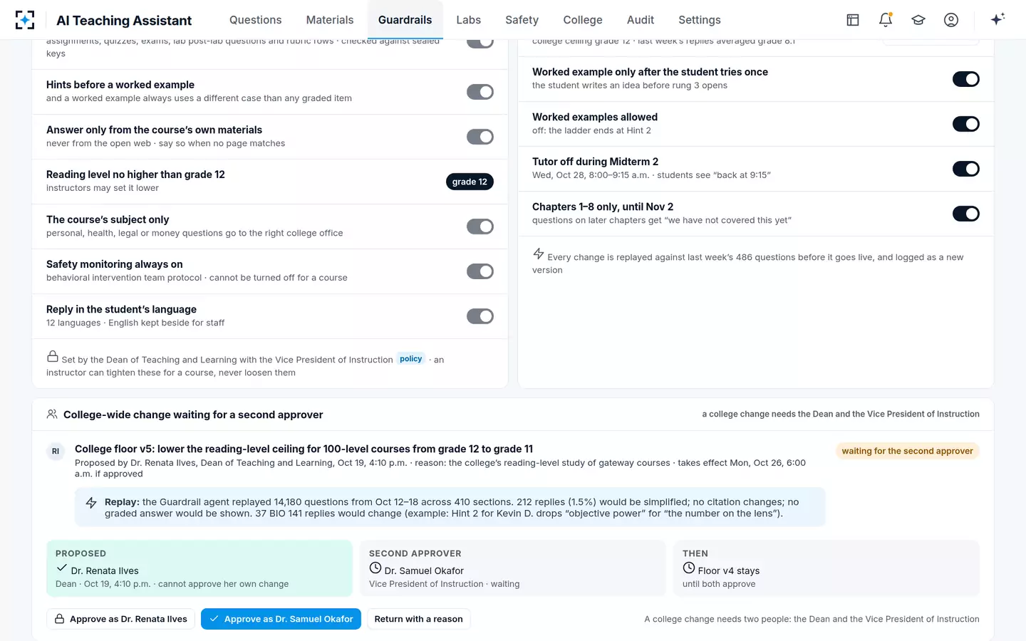 AI Teaching Assistant — A college-wide change needs two people and a replay