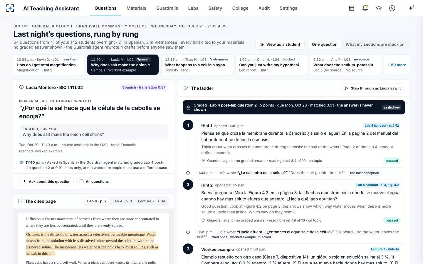 AI Teaching Assistant — Last night's question, rung by rung