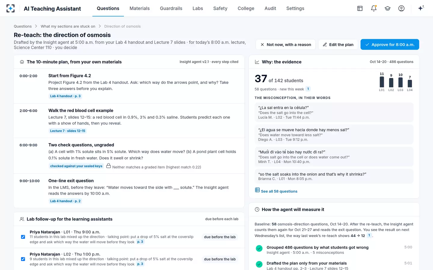AI Teaching Assistant — A 10-minute re-teach, drafted from the instructor's own slides