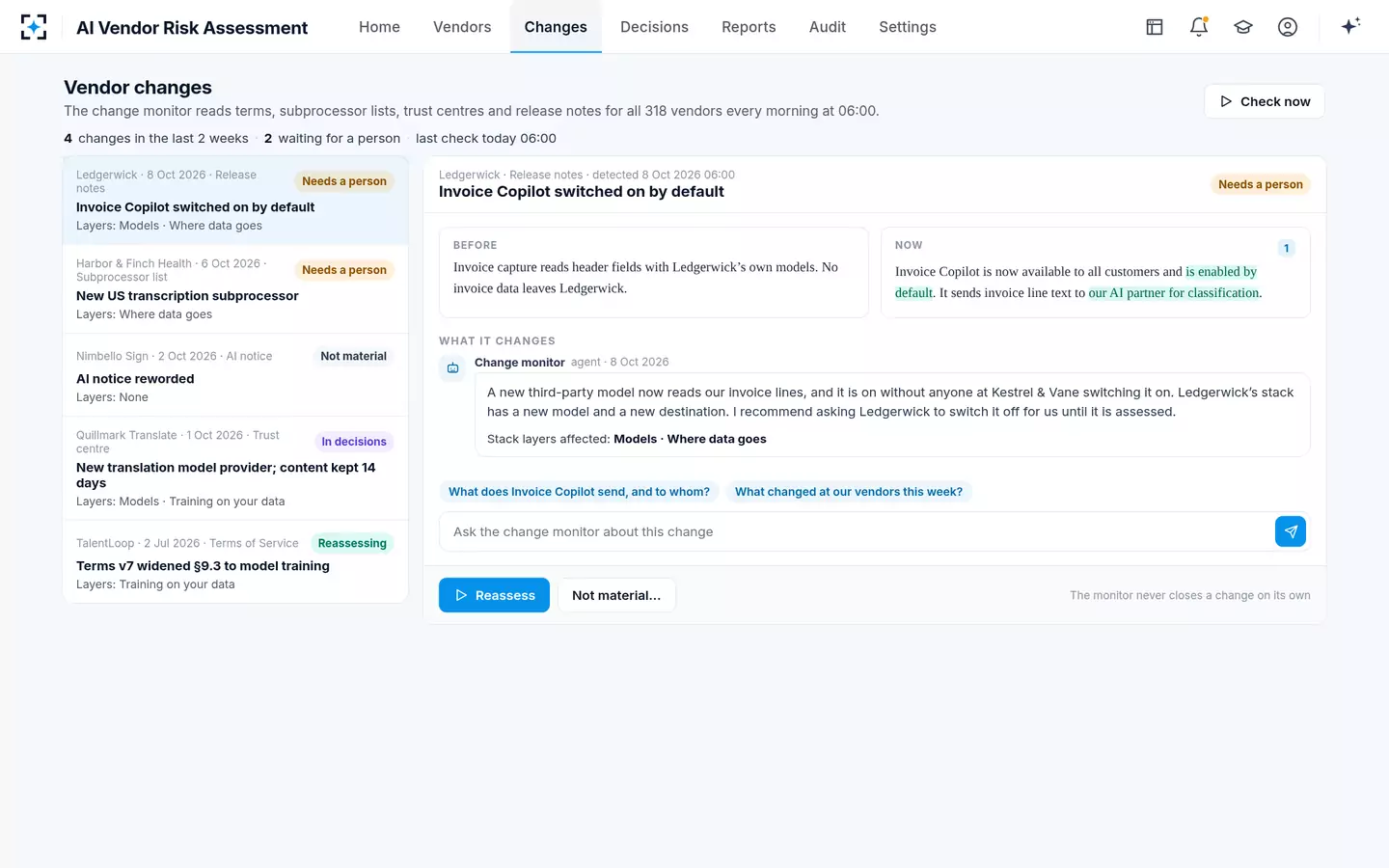 AI Vendor Risk Assessment — Vendor changes