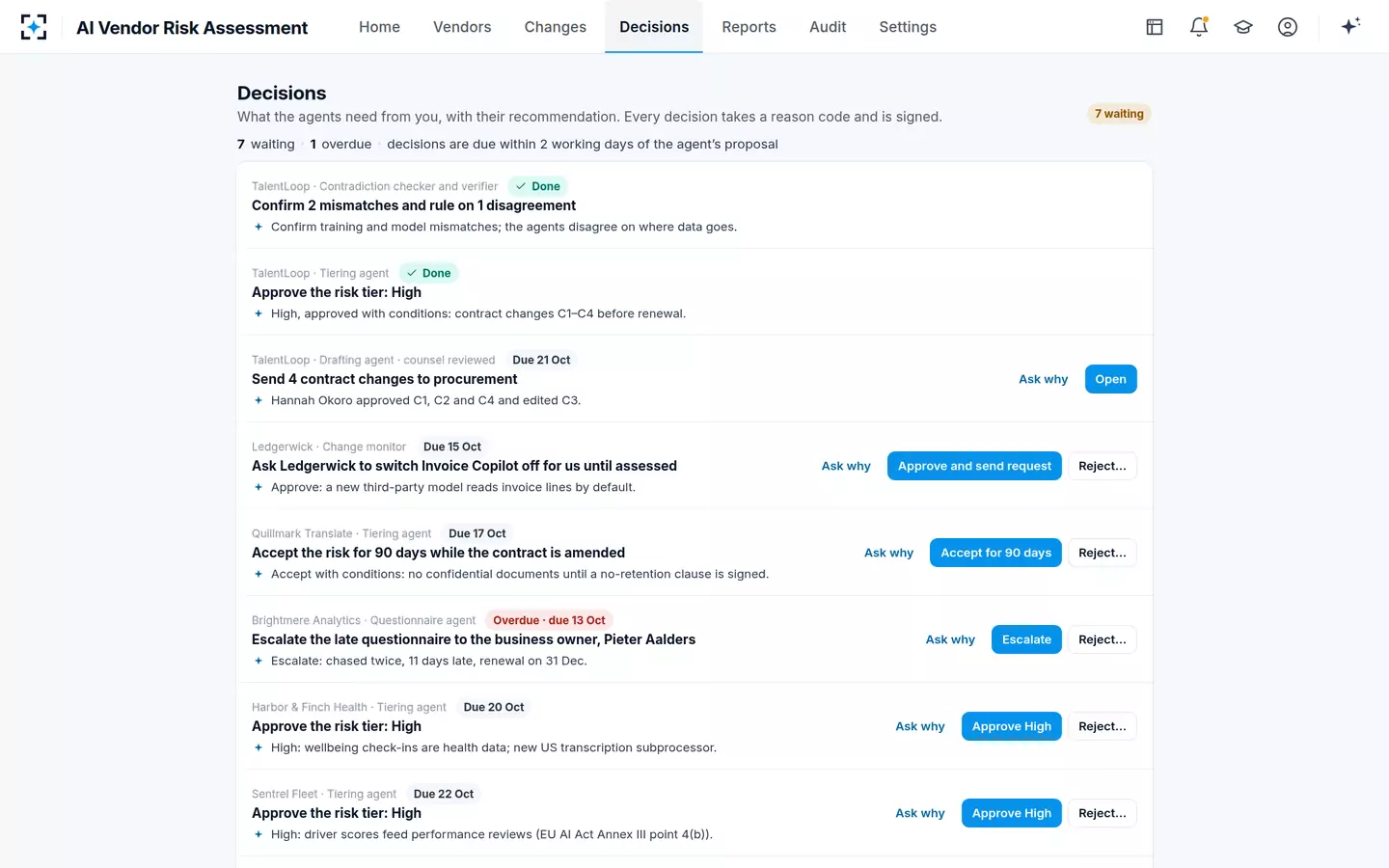 AI Vendor Risk Assessment — Decisions
