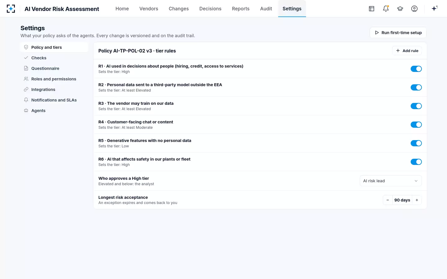 AI Vendor Risk Assessment — Your rules