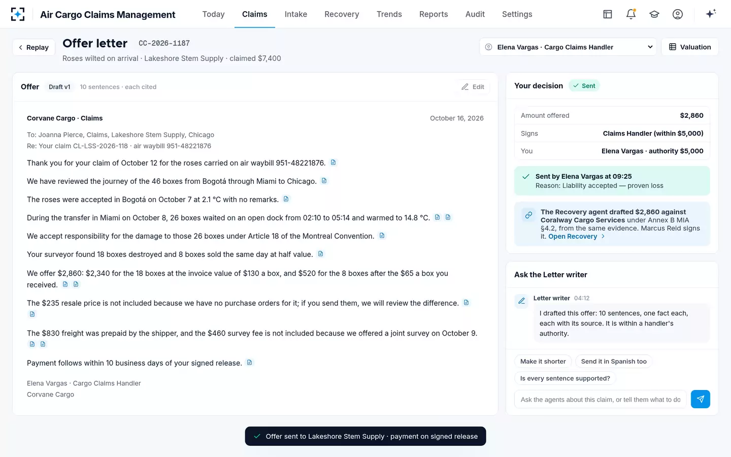 Air Cargo Claims Management — Approved and sent