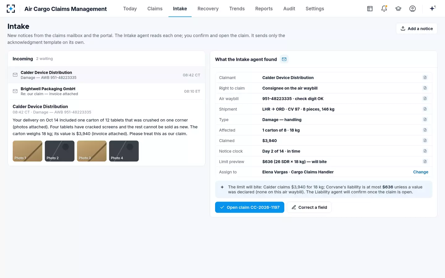 Air Cargo Claims Management — Intake