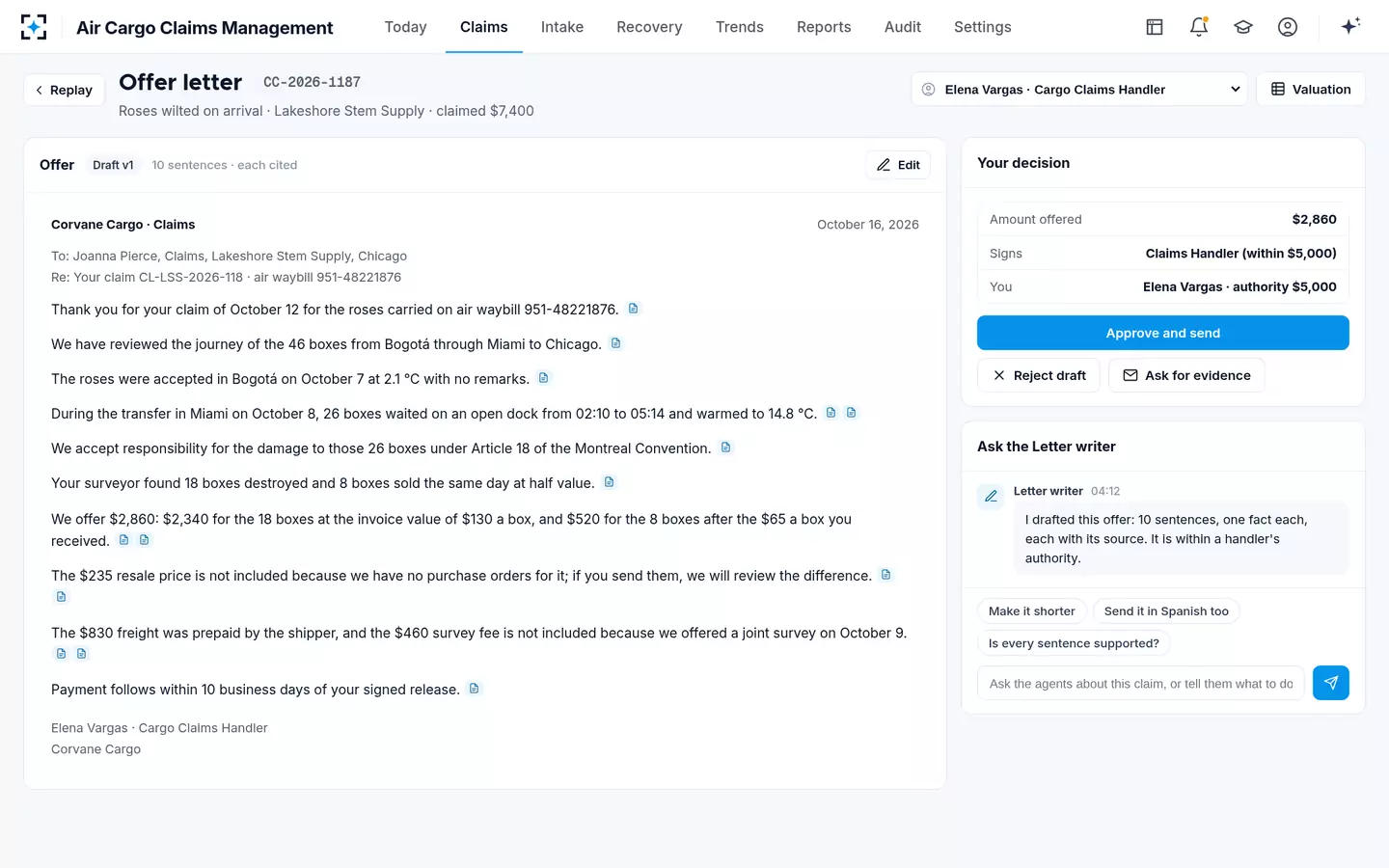 Air Cargo Claims Management — The cited offer letter