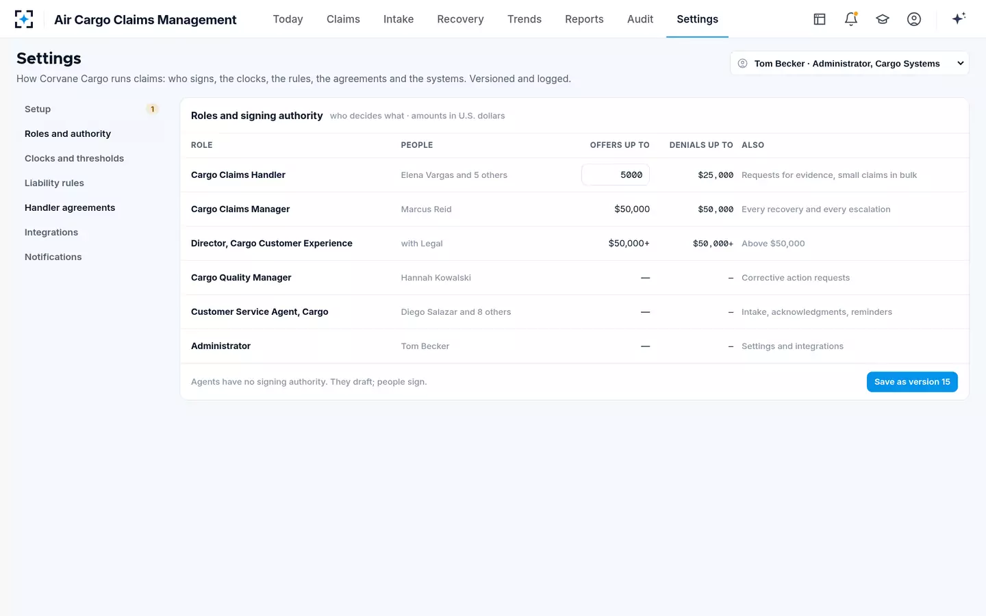 Air Cargo Claims Management — Roles and signing authority