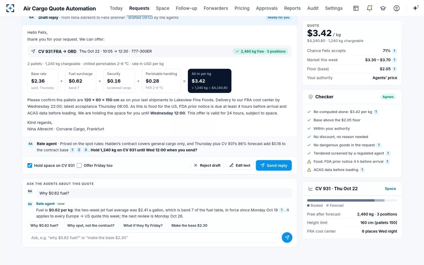 Air Cargo Quote Automation — Ask why a charge was chosen