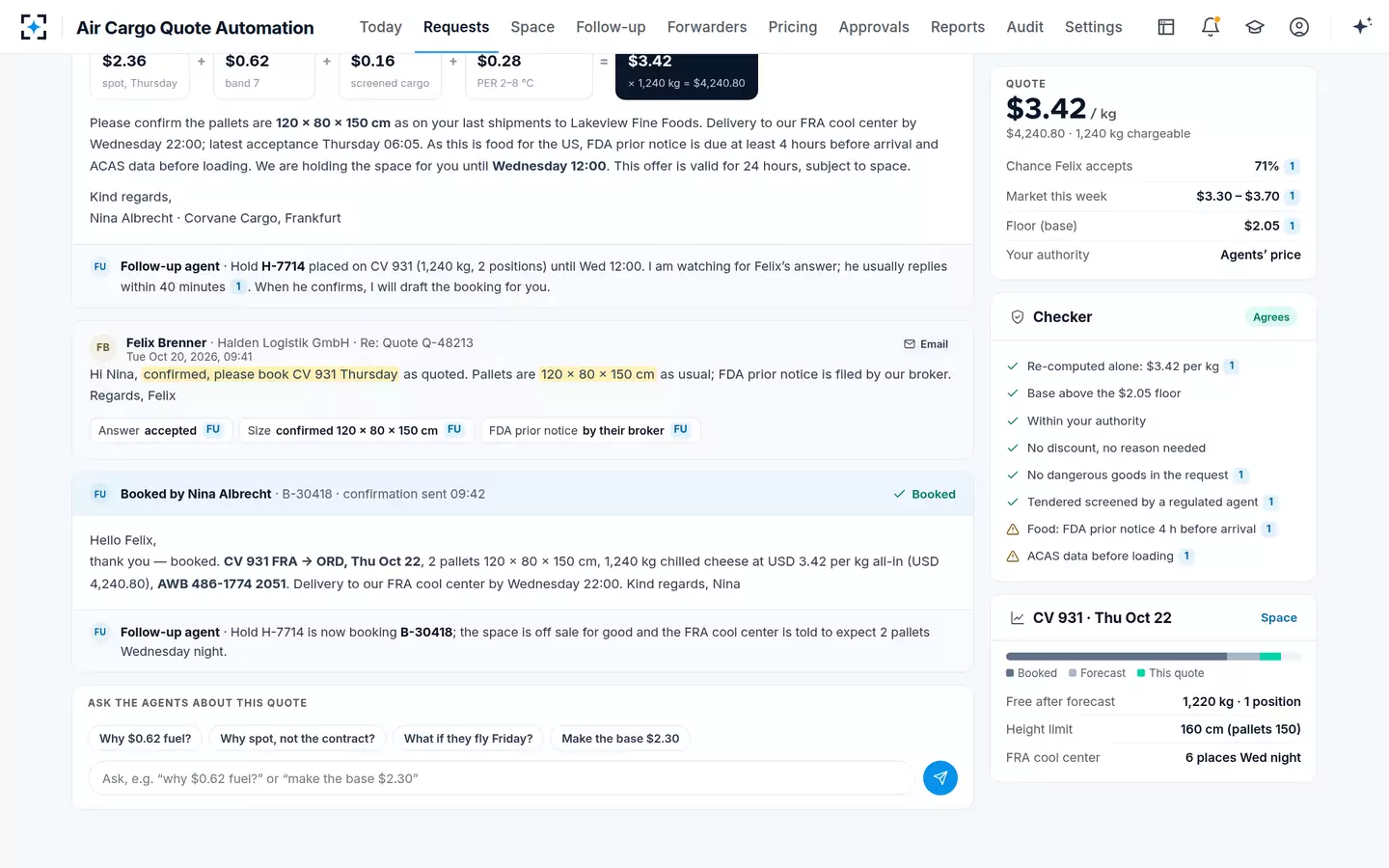 Air Cargo Quote Automation — Accepted and booked