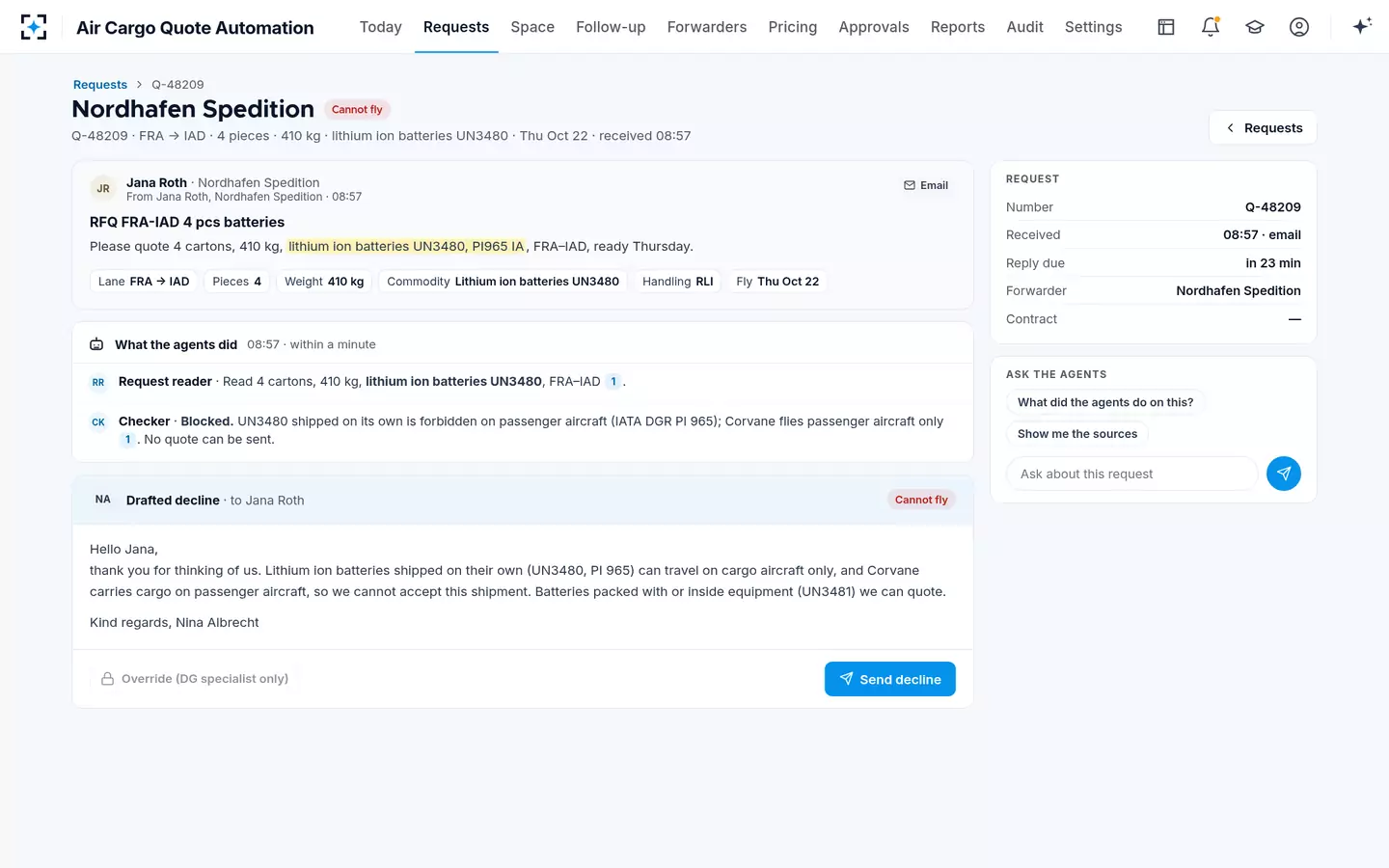 Air Cargo Quote Automation — Cargo that cannot fly