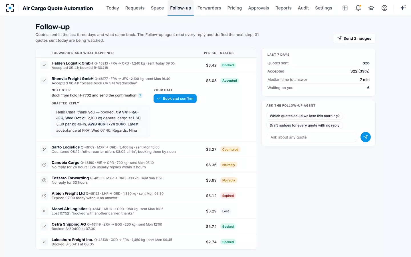 Air Cargo Quote Automation — Follow-up