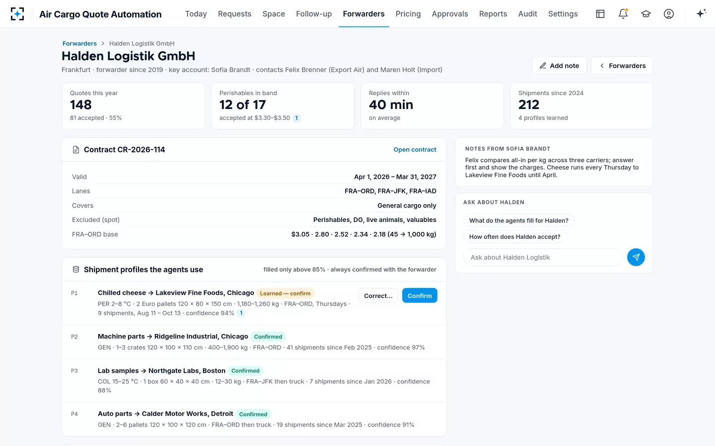 Air Cargo Quote Automation — One forwarder