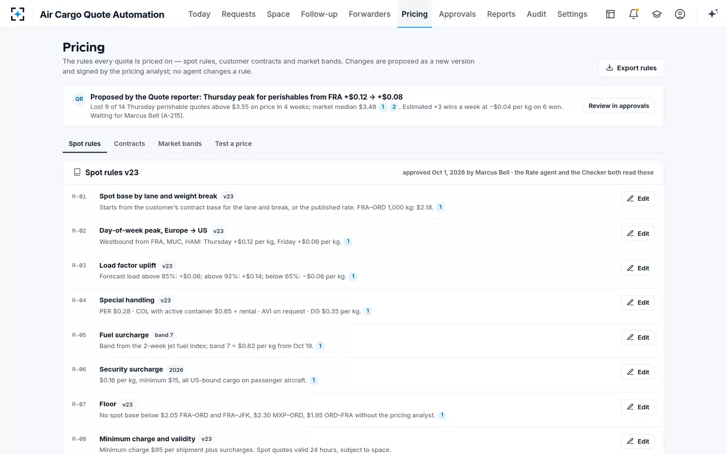 Air Cargo Quote Automation — Spot rules and the proposed change