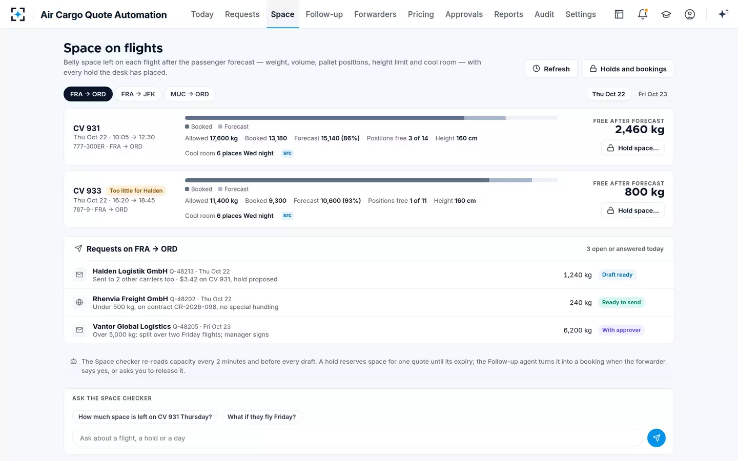 Air Cargo Quote Automation — Belly space on flights
