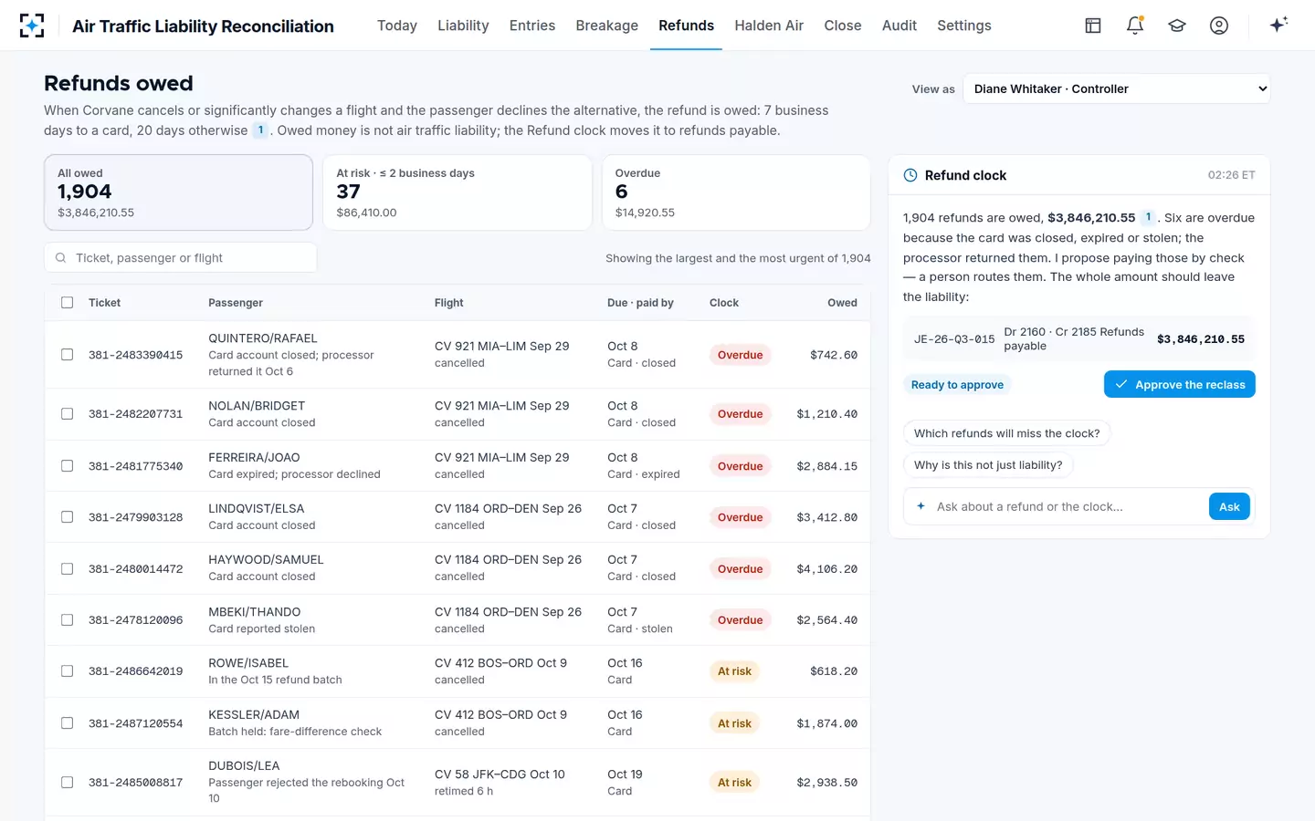 Air Traffic Liability Reconciliation — Refunds owed under the DOT rule