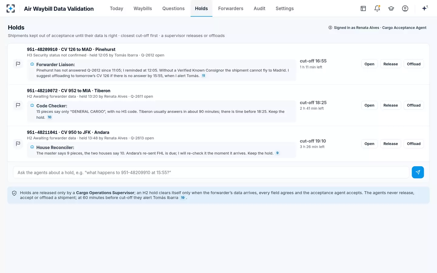 Air Waybill Data Validation — Holds before acceptance