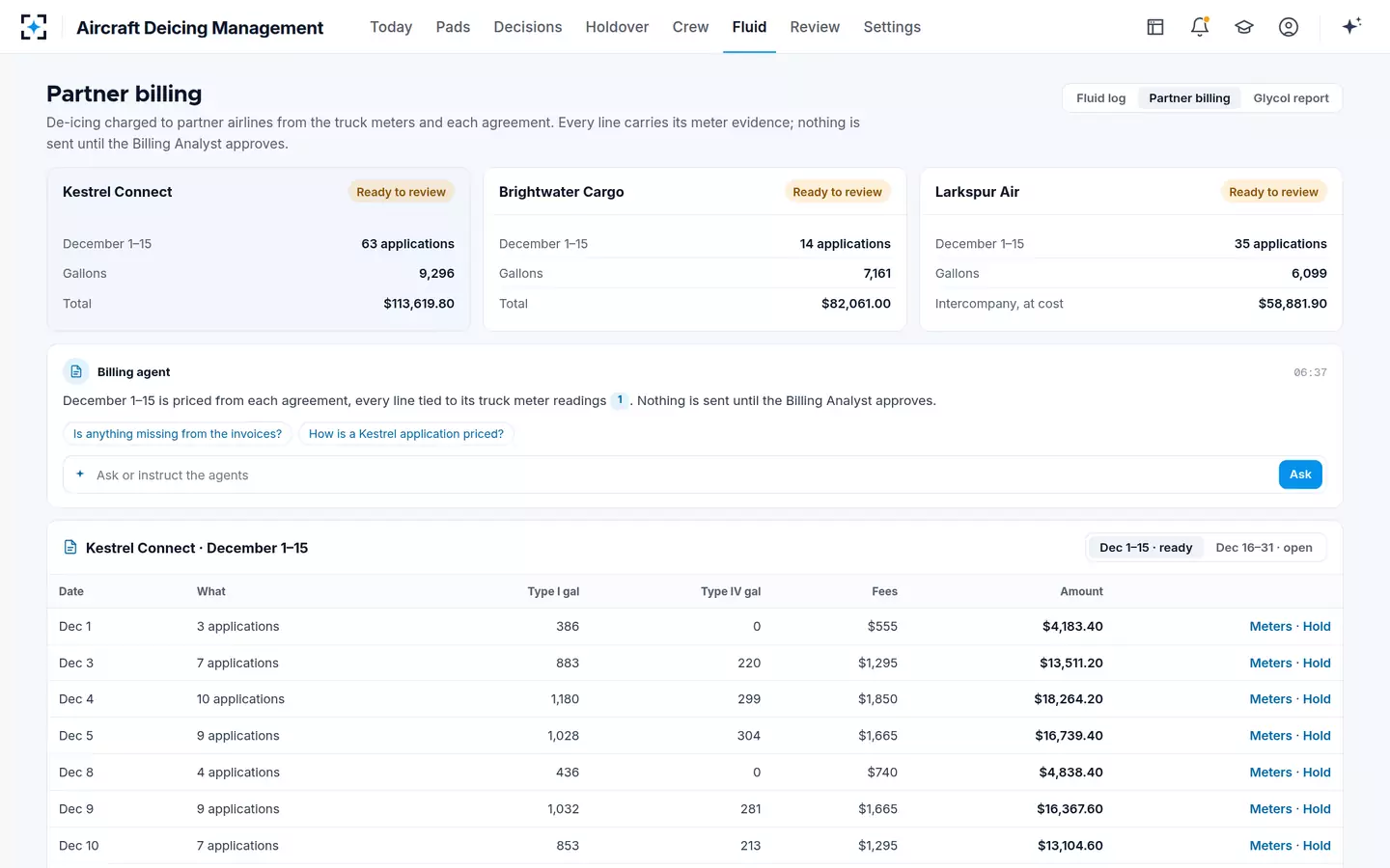 Aircraft Deicing Management — Partner billing