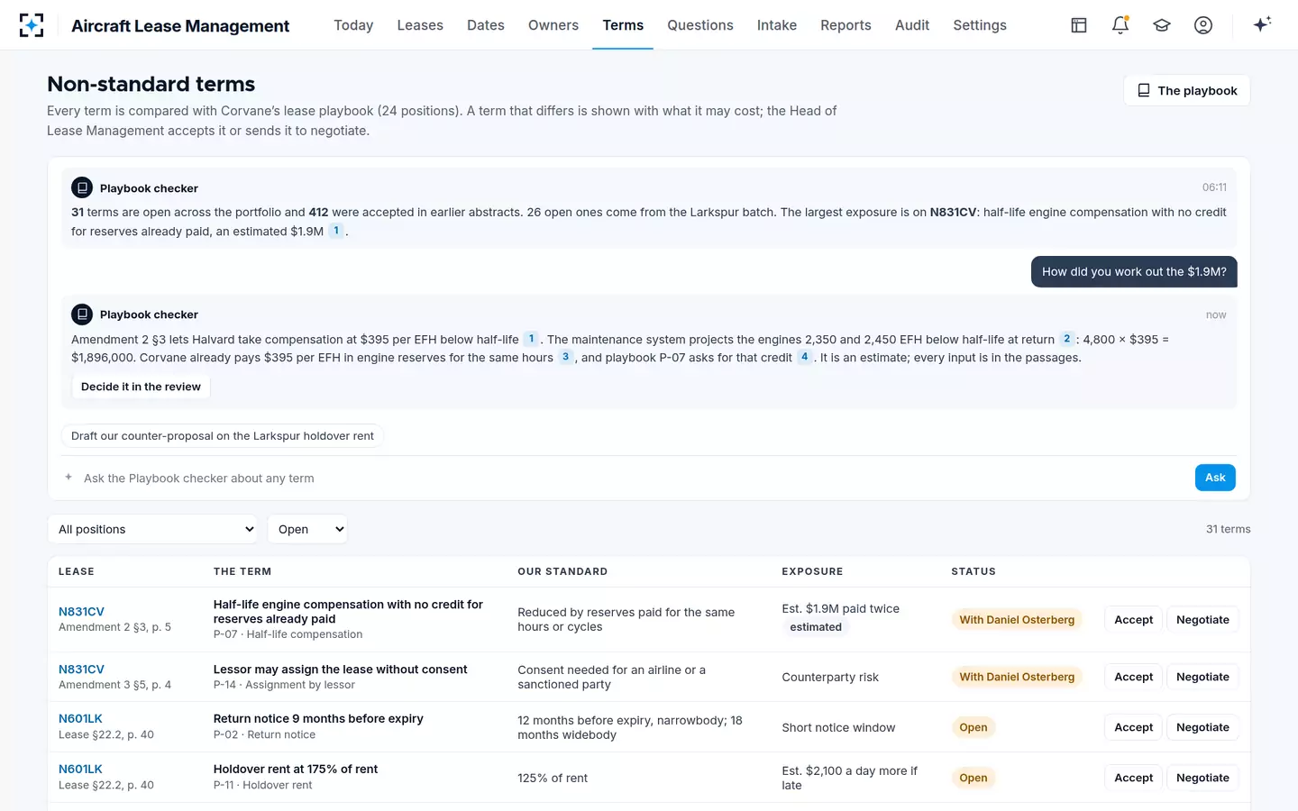 Aircraft Lease Management — Non-standard terms across the lease portfolio