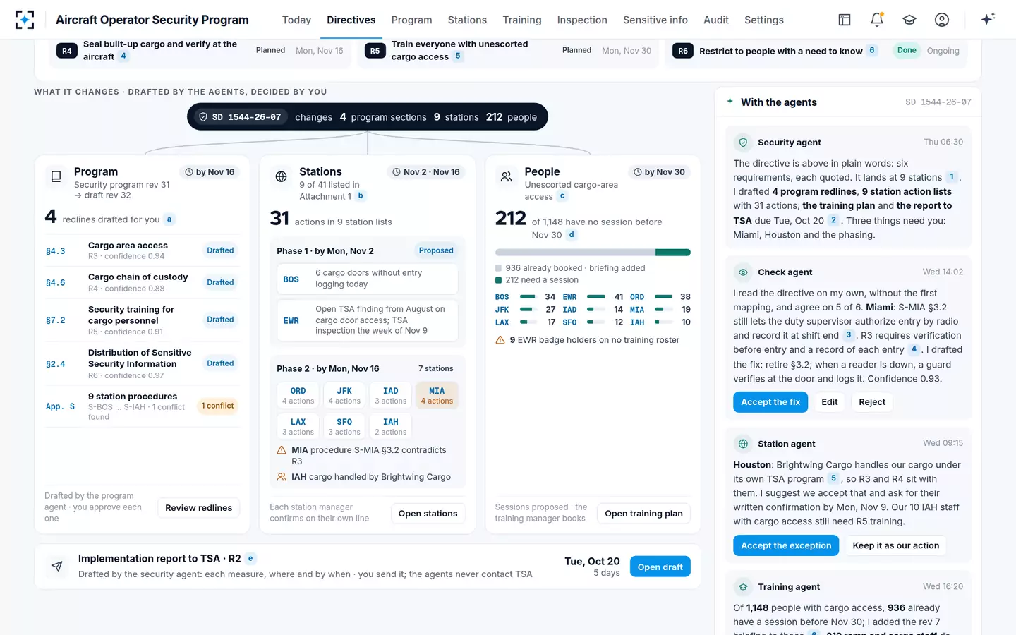 Aircraft Operator Security Program — The fan-out and the agents' thread