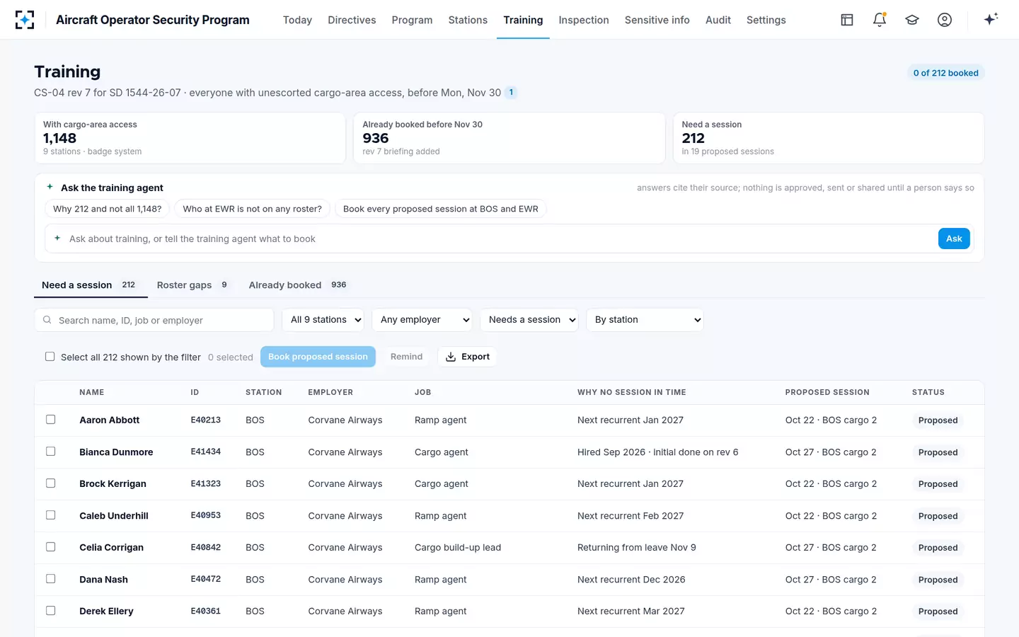 Aircraft Operator Security Program — Security training records