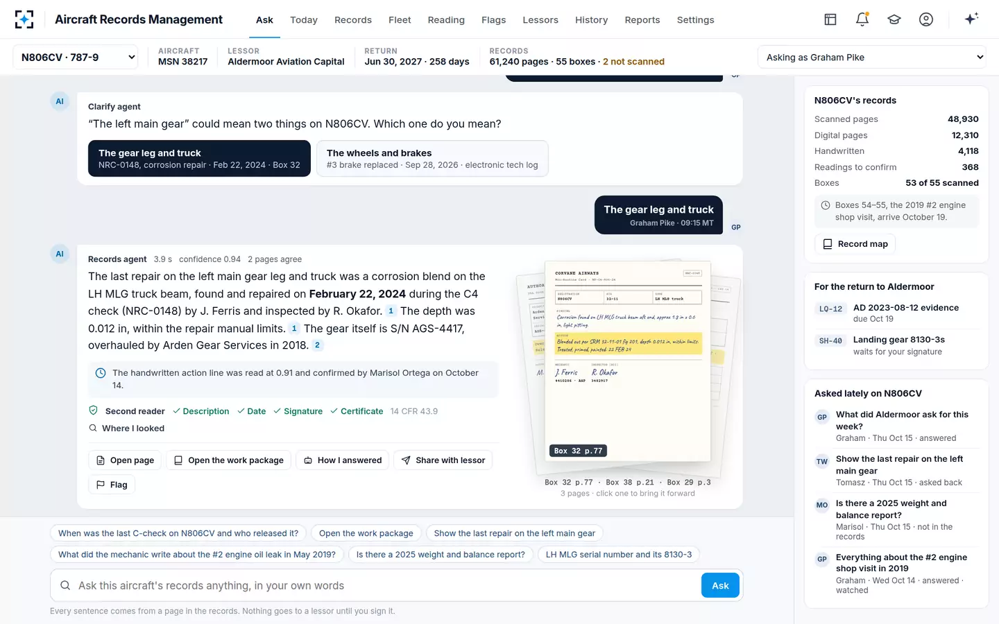 Aircraft Records Management — Asked back