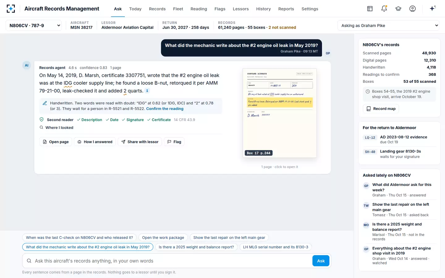 Aircraft Records Management — Handwritten logbook, read by AI