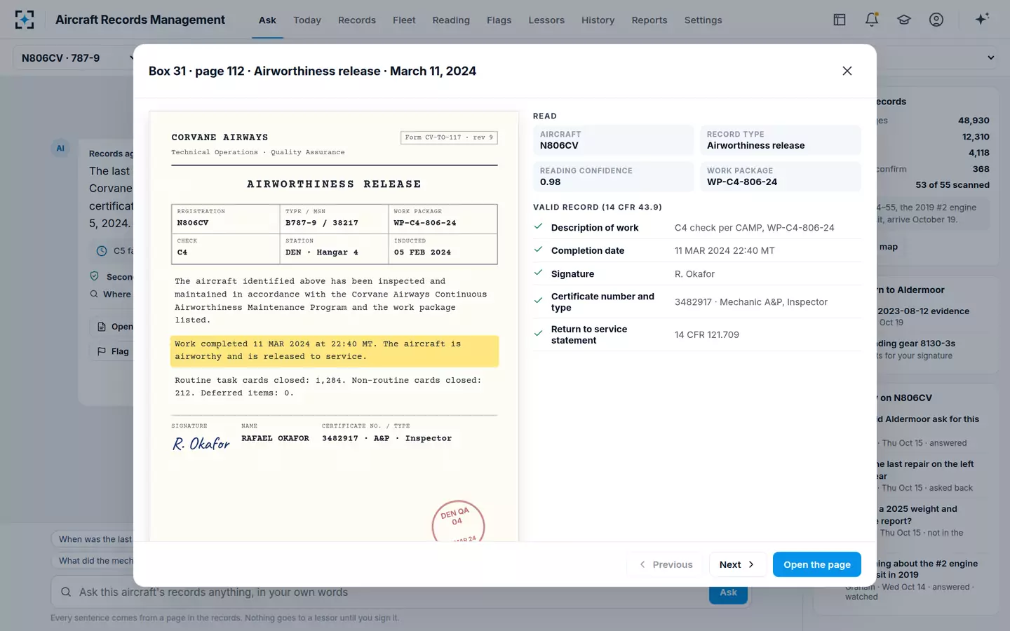 Aircraft Records Management — The source page