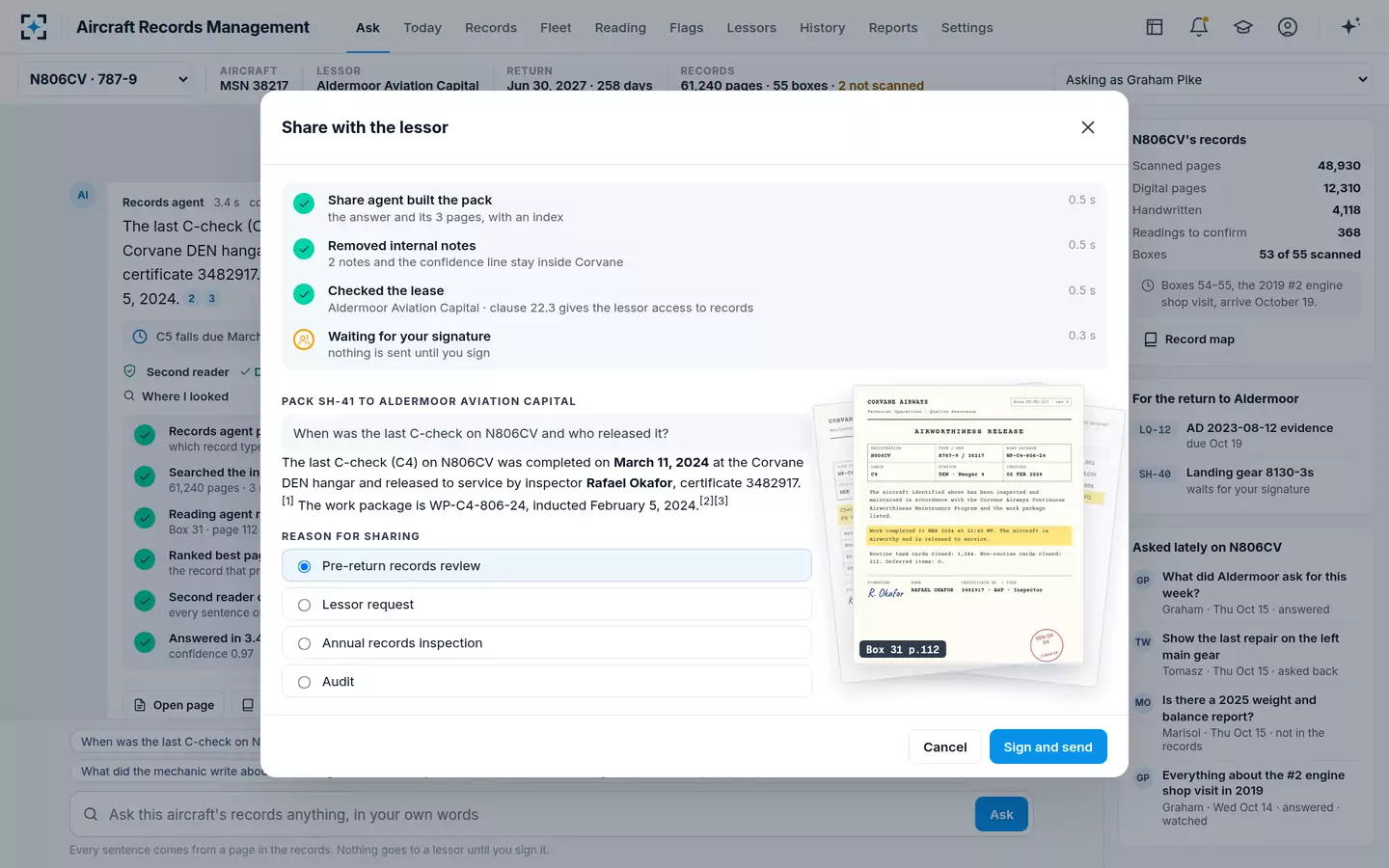 Aircraft Records Management — Share with the lessor