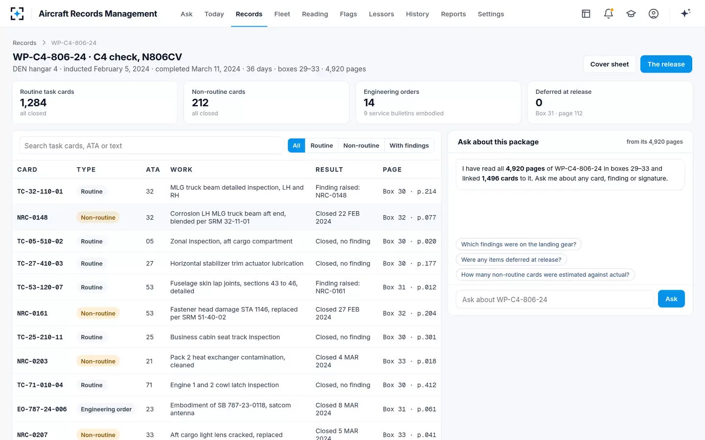 Aircraft Records Management — The work package