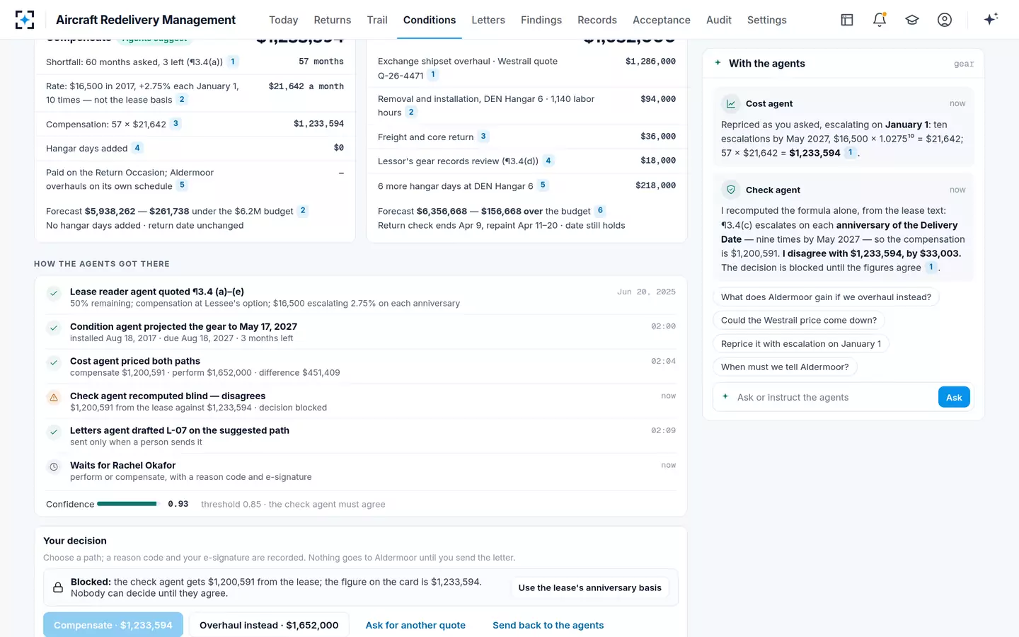 Aircraft Redelivery Management — The blind check blocks a wrong number