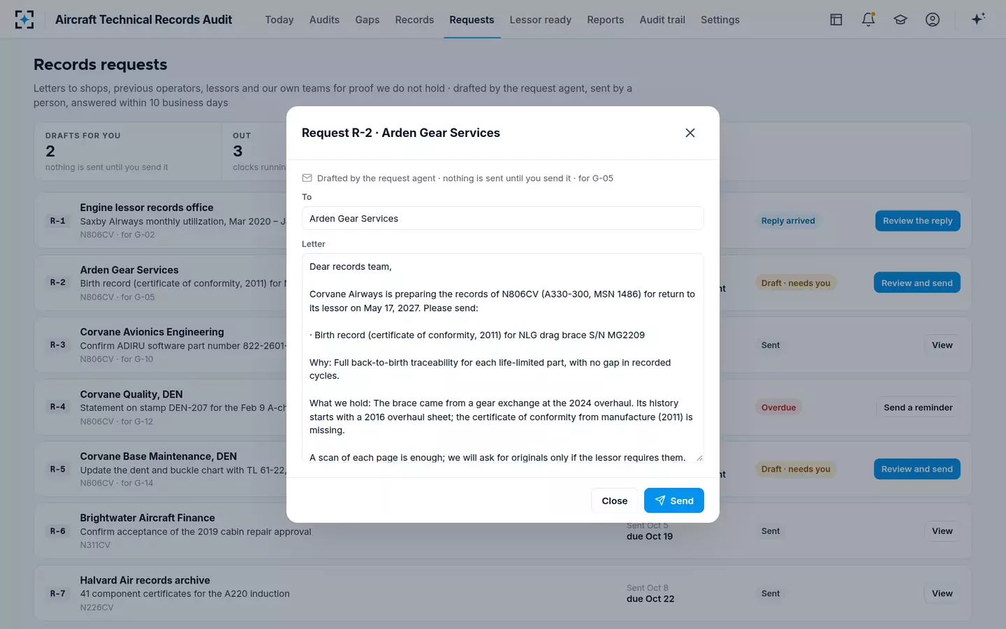 Aircraft Technical Records Audit — Records requests