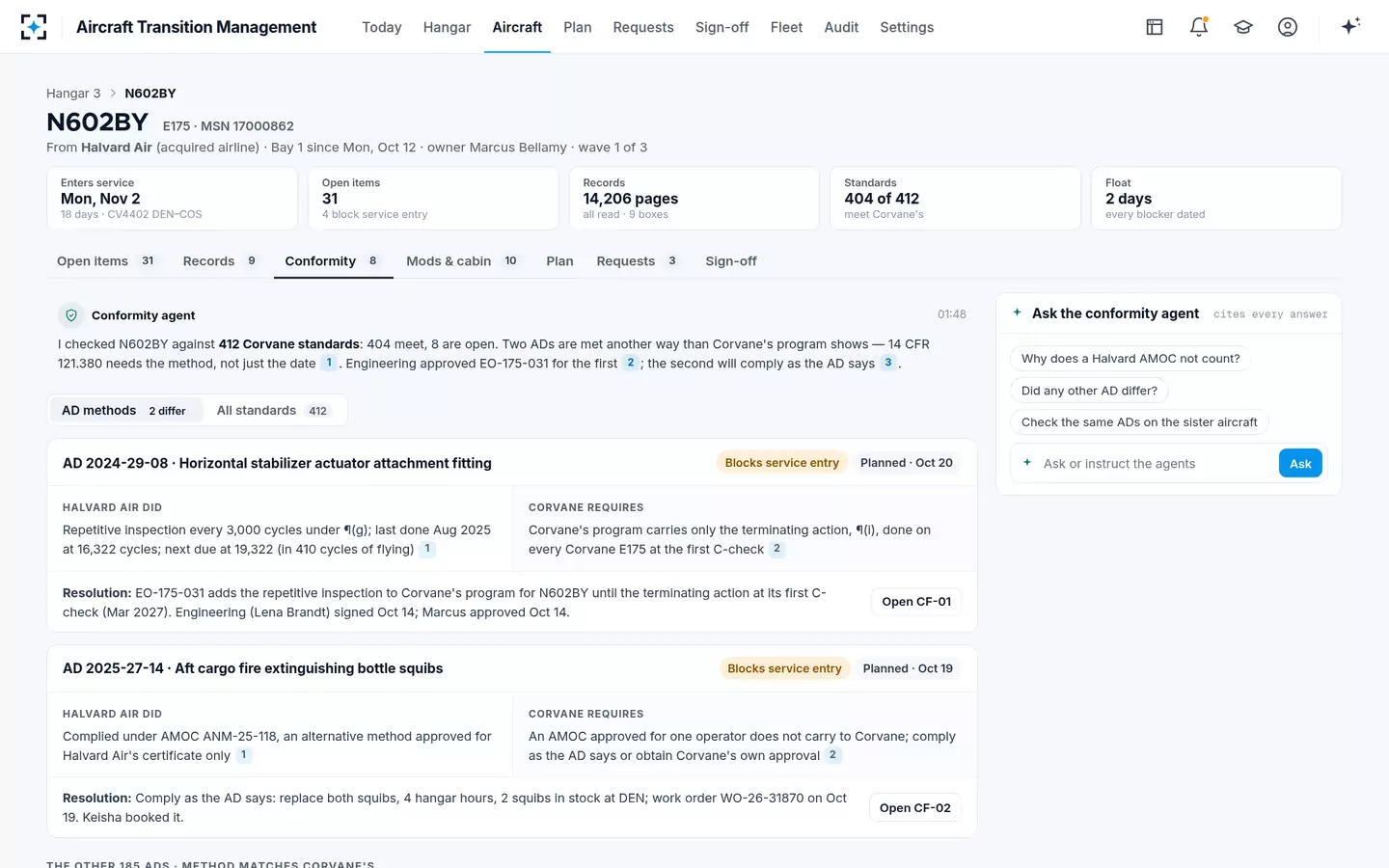 Aircraft Transition Management — AD compliance methods compared