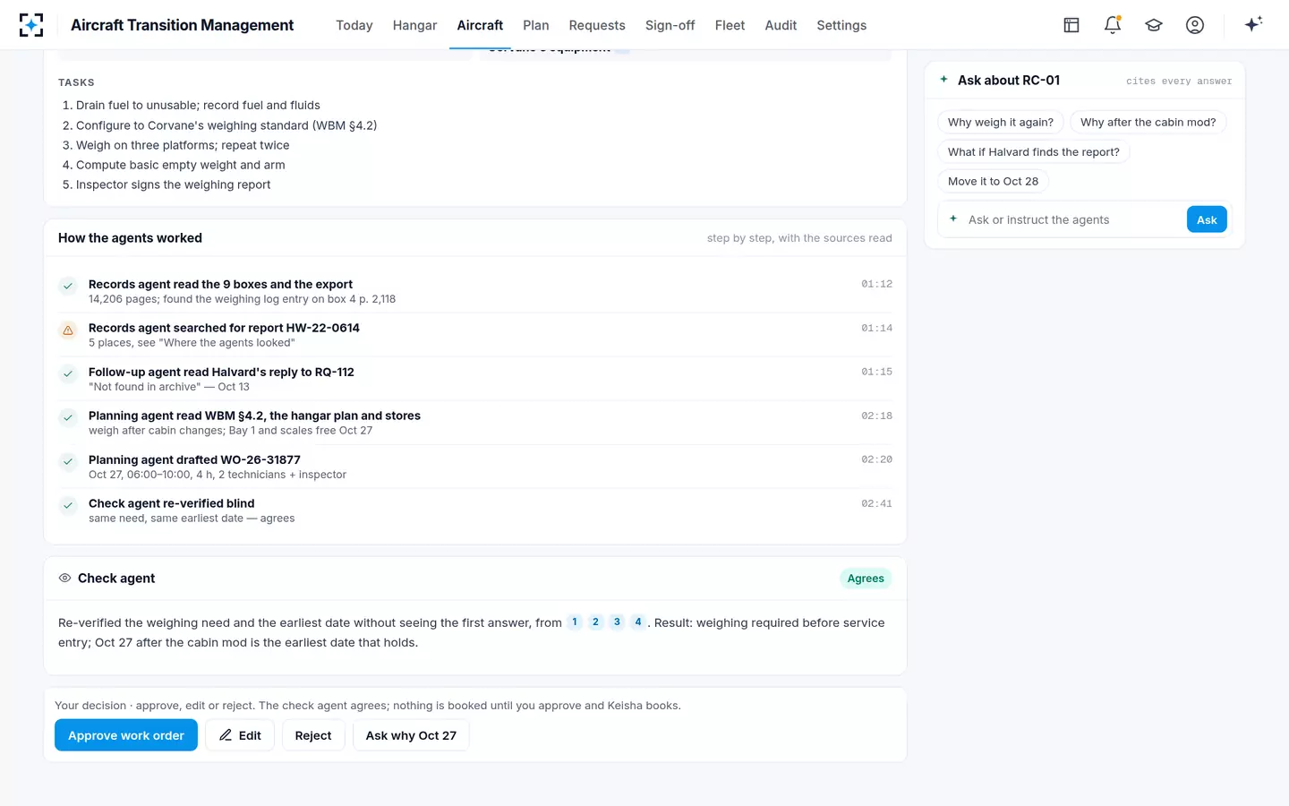 Aircraft Transition Management — How the agents worked