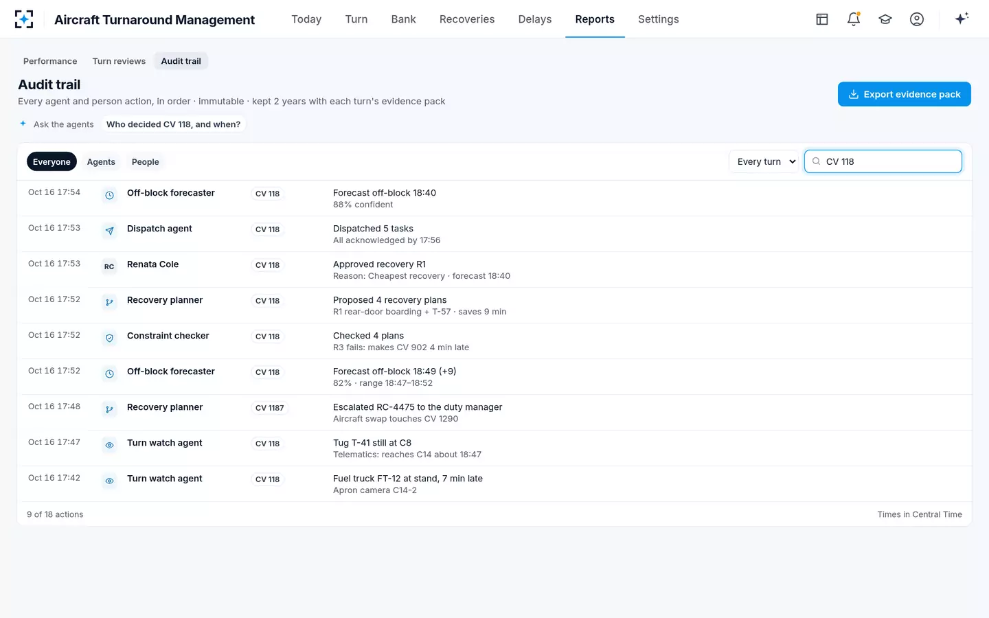 Aircraft Turnaround Management — Audit trail