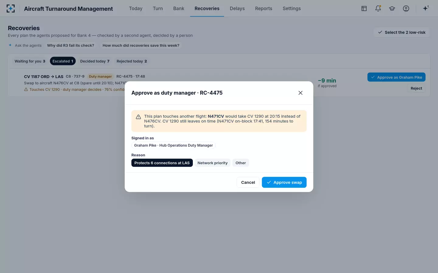 Aircraft Turnaround Management — Duty manager approval