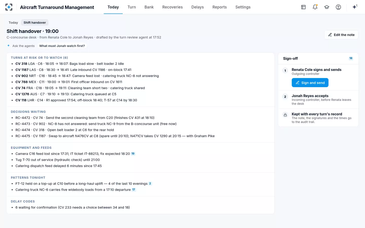Aircraft Turnaround Management — Shift handover