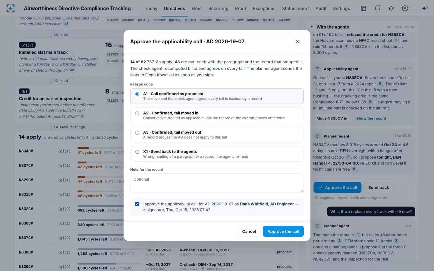 Airworthiness Directive Compliance Tracking — Approving the applicability call