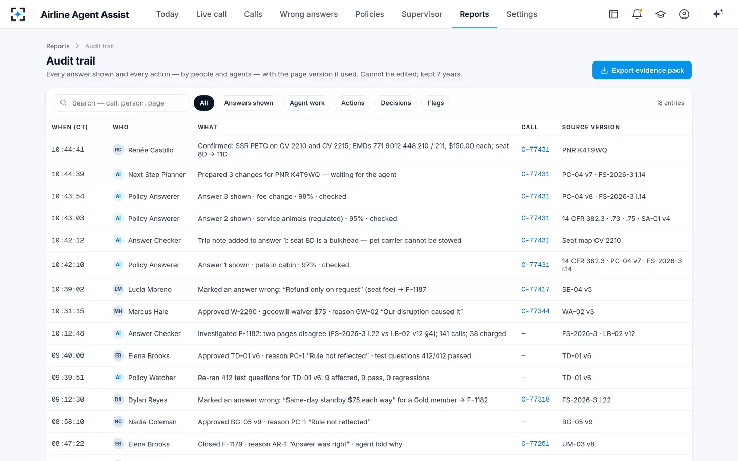 Airline Agent Assist — The audit trail