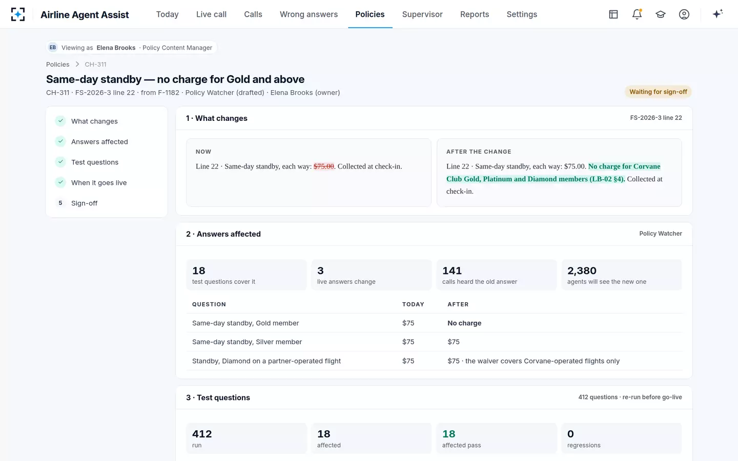Airline Agent Assist — A page change, tested and signed
