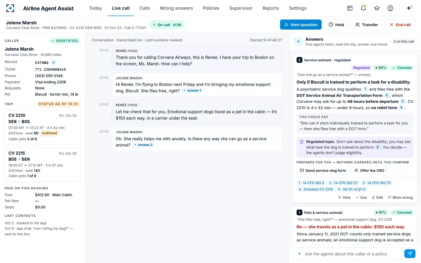 Airline Agent Assist — A regulated answer
